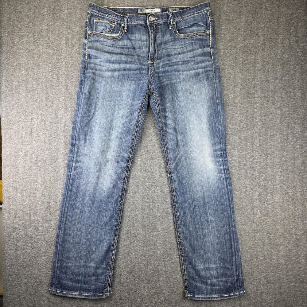 BKE Seth Jeans Mens 36x33 Blue Medium Wash Straight Leg Stretch Denim Casual